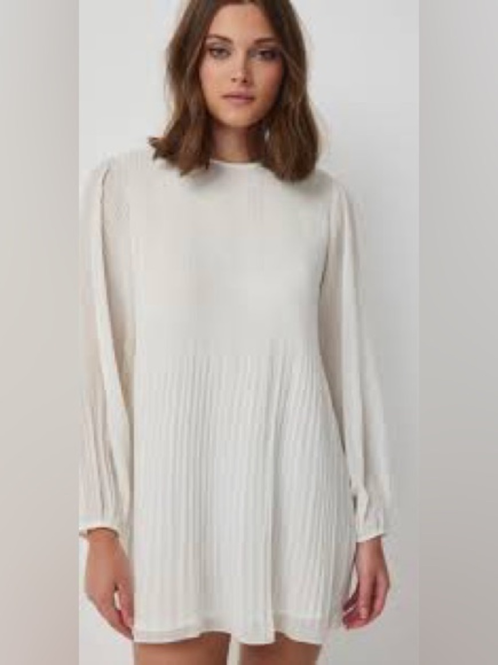 Wilfred Daydreamer White Long-Sleeve Pleated Mini Dress-Small